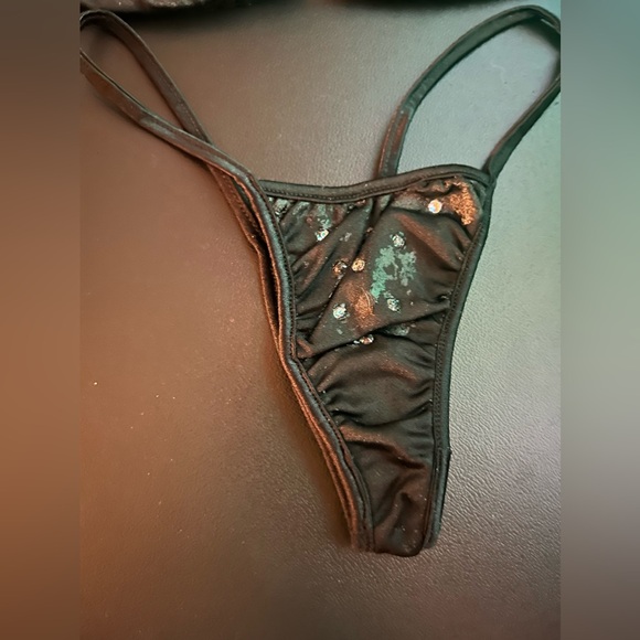 New with Many Defects Black Peeling Lame Bling Tri-Top Thong Bling Bottom Bikini - Picture 5 of 7